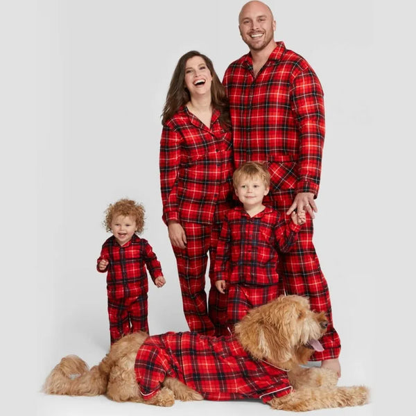 Christmas Family Pajamas – Matching plaid tops and pants for the whole family, including your dog!