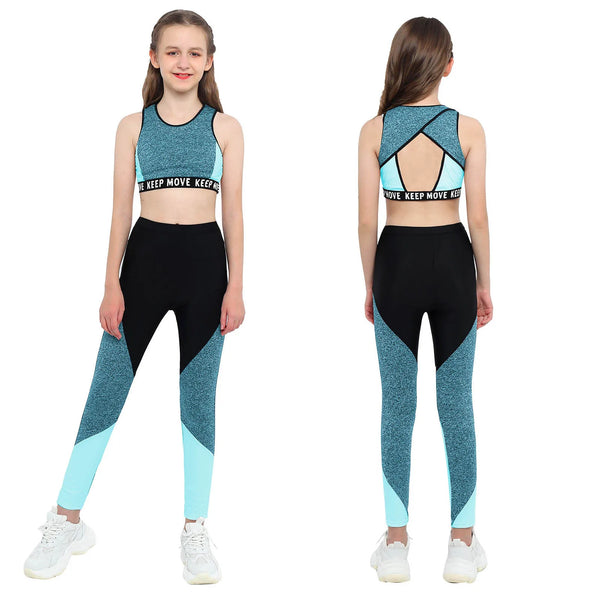 Girls' Sportswear Set – Comfy O-neck top and pants, perfect for workouts or running!