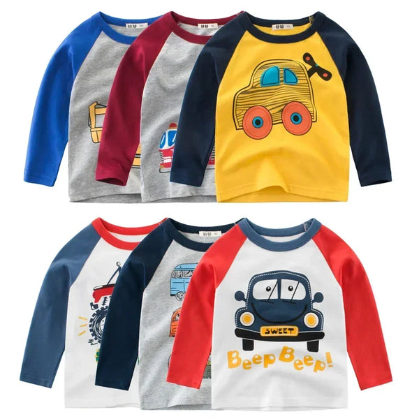 Kids' Cartoon Car T-Shirt (2-9Y) – Cozy cotton with fun autumn vibes!