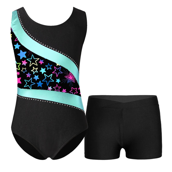 Girls' Shiny Rhinestone Skating Bodysuit – Sparkly, sleeveless, perfect for gymnastics and ballet!