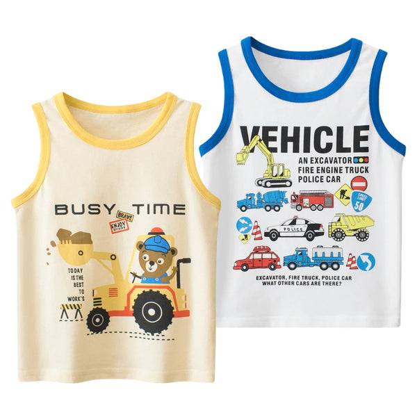 Summer Boys' Cartoon Vest (2-10Y) – Comfy cotton with fun prints!