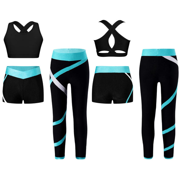 Girls' 3-Piece Sports Set – Stylish cross-back crop top with matching pants and shorts!