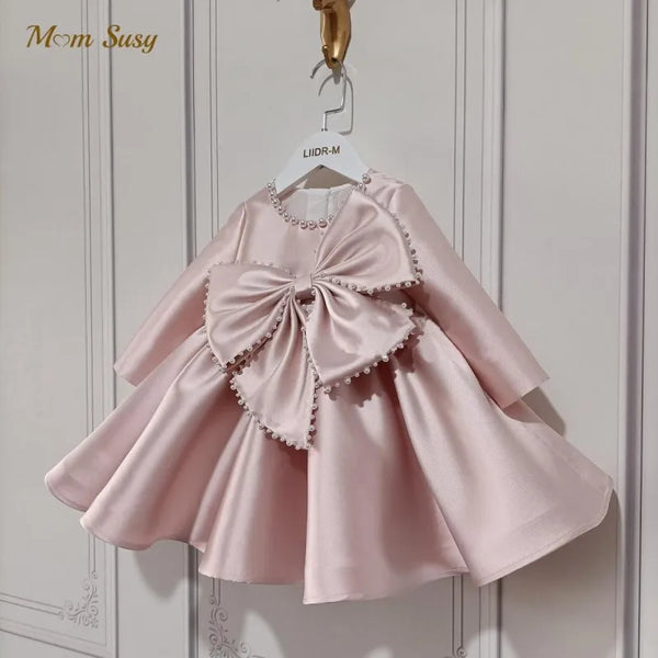 Girl Pearl Silk Dress (1-14Y) – Elegant, timeless, and perfect for special occasions!