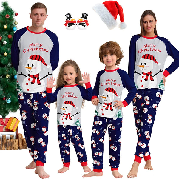 Fashion Snowman Letter Print Whole Family Christmas Pajamas Set Mother Daughter Matching Outfits Parents and Children's Xmas Pjs